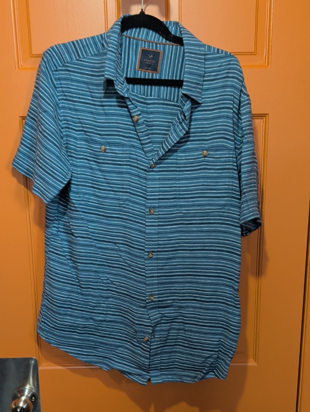 Tommy Bahama Teal and White Striped Short-Sleeve Button-Down Shirt